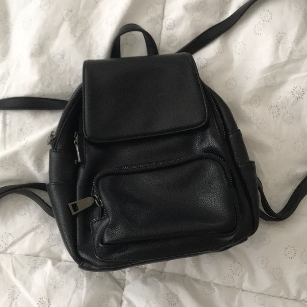 Black leather mini backpack